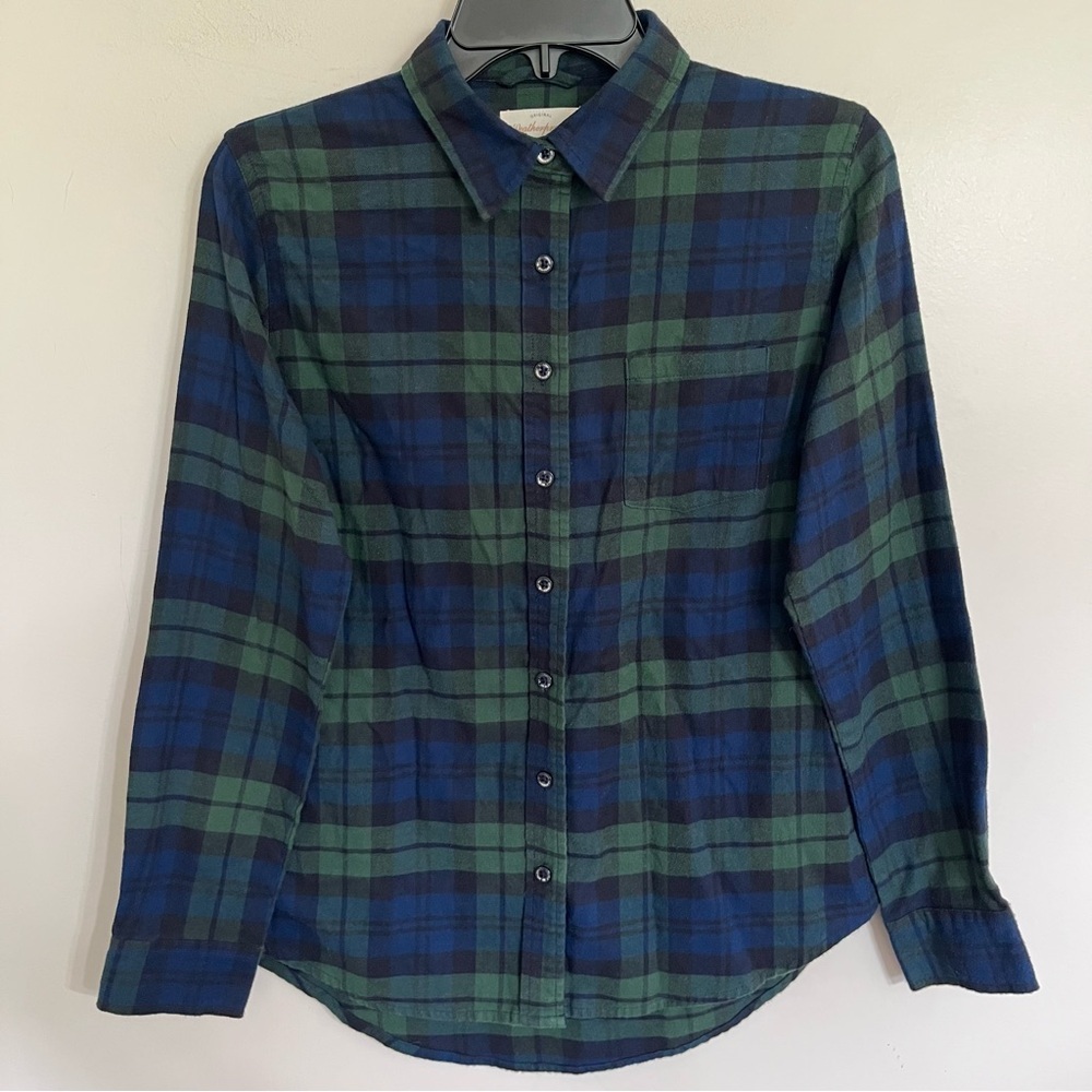 Weatherproof Vintage Plaid Flannel Shirt Blue Green Comfort Stretch Small